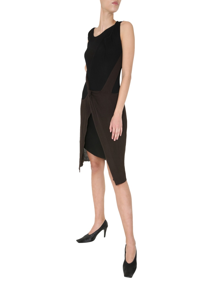 Bottega Veneta Sleeveless Round Neck Midi Dress with Cotton-Silk Blend Zwart