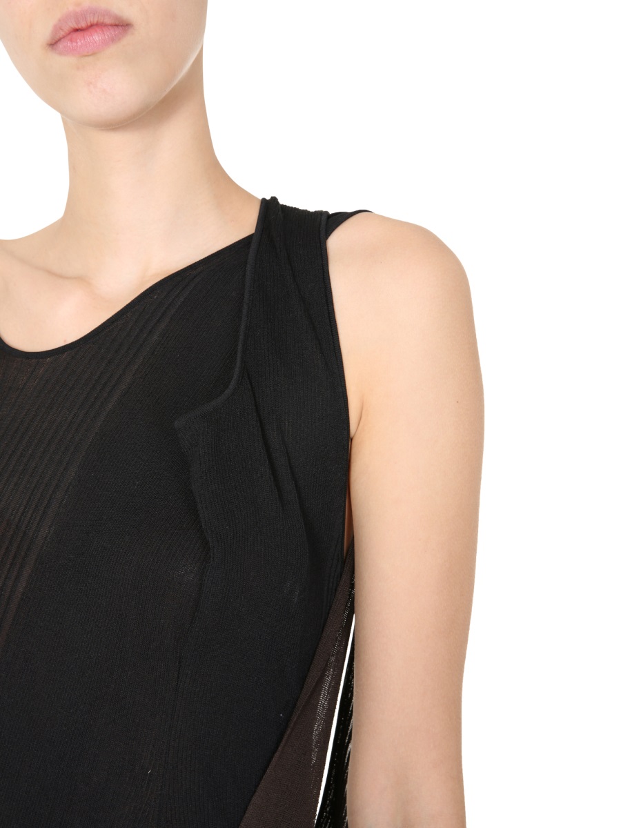 Bottega Veneta Sleeveless Round Neck Midi Dress with Cotton-Silk Blend Zwart