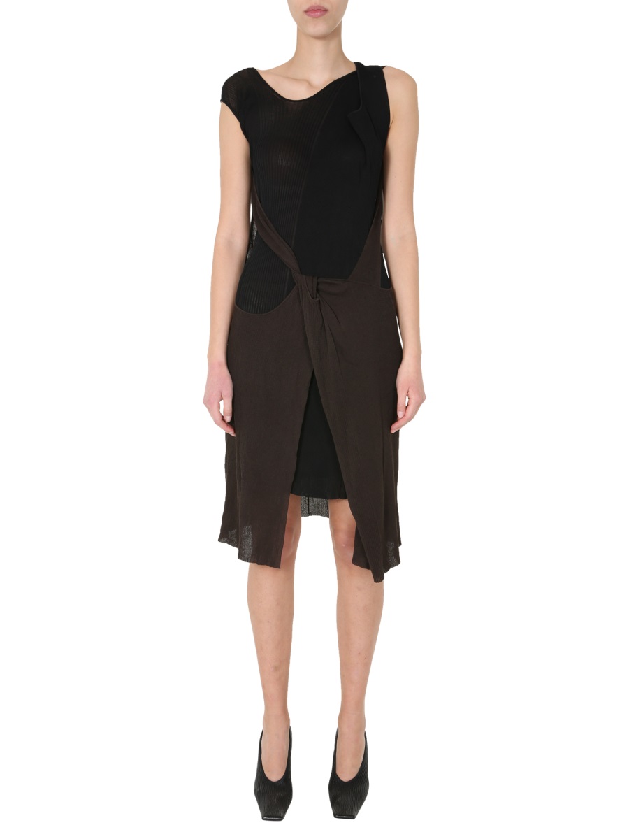 Bottega Veneta Sleeveless Round Neck Midi Dress with Cotton-Silk Blend Zwart