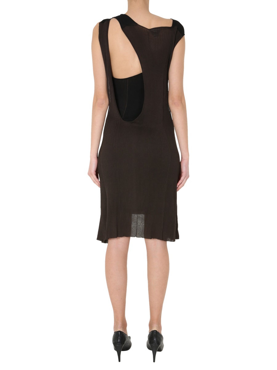 Bottega Veneta Sleeveless Round Neck Midi Dress with Cotton-Silk Blend Zwart