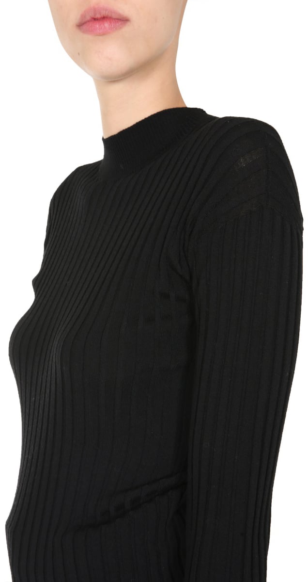 Bottega Veneta Polo Neck Turtleneck Sweater with Elongated Sleeves Zwart