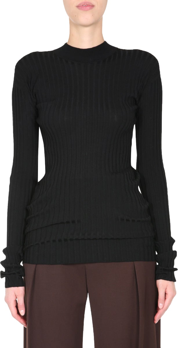Bottega Veneta Polo Neck Turtleneck Sweater with Elongated Sleeves Zwart