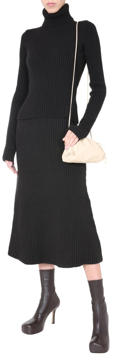 Bottega Veneta Polo Neck Turtleneck Sweater with Long Sleeves Zwart