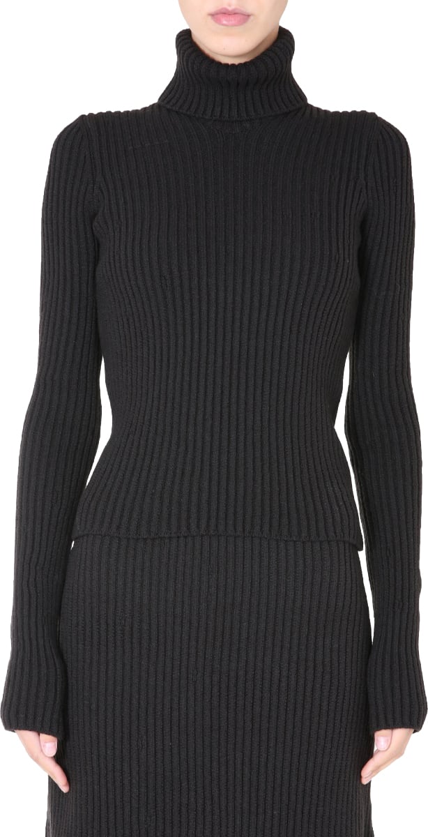 Bottega Veneta Polo Neck Turtleneck Sweater with Long Sleeves Zwart