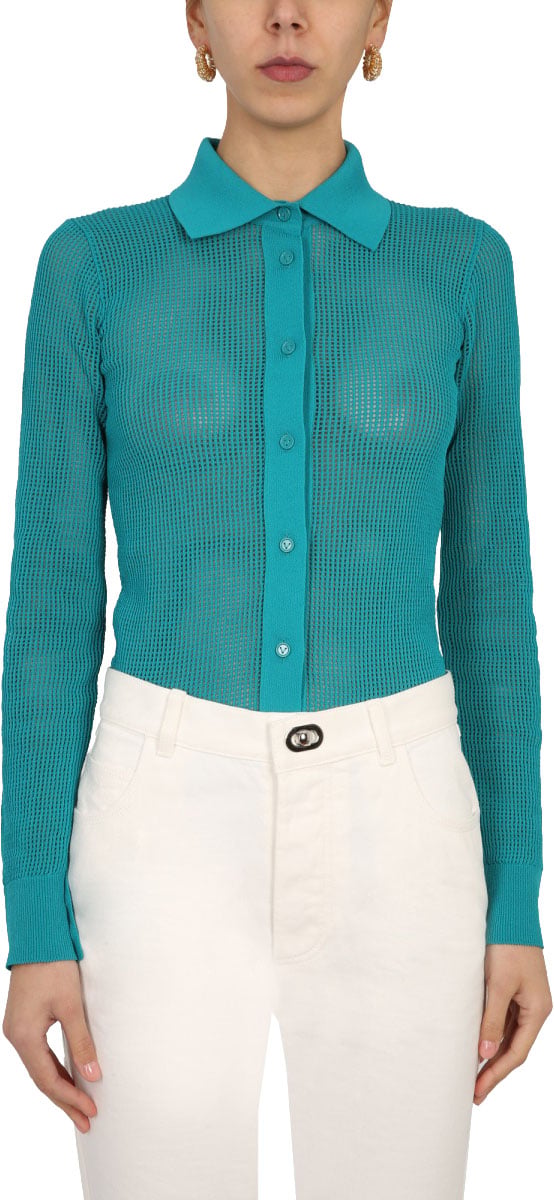Bottega Veneta Mesh Knit Cardigan with Semi-Transparent Design Blauw