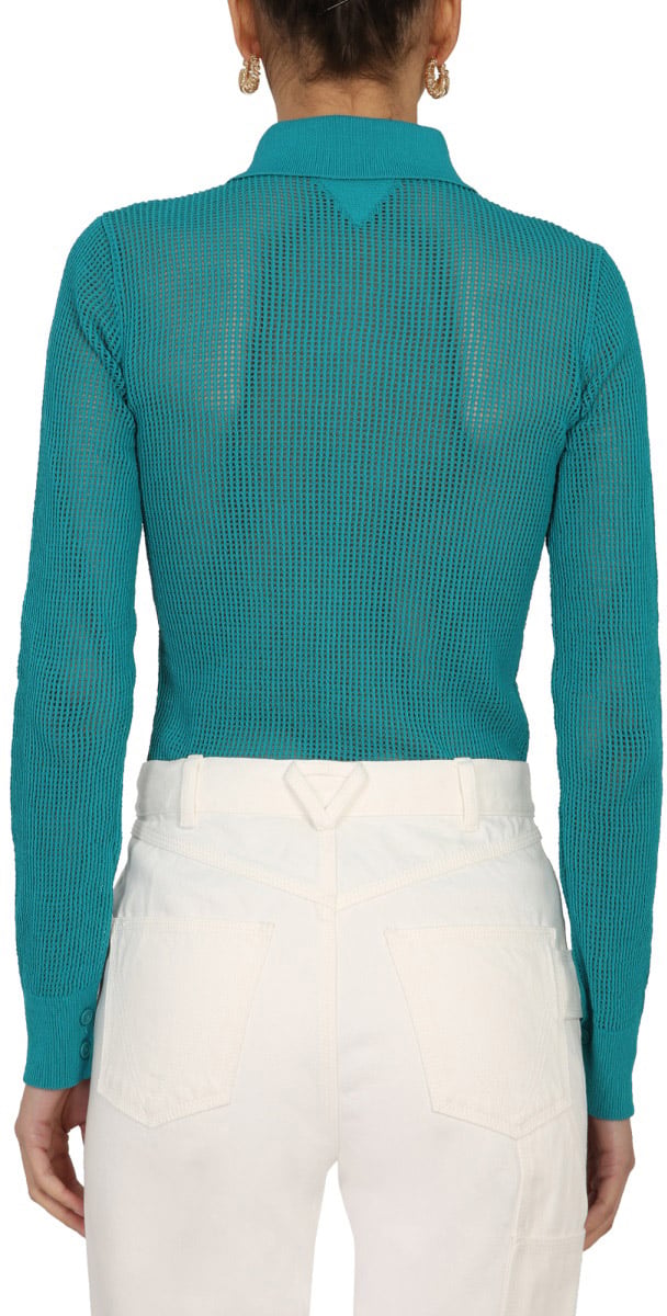 Bottega Veneta Mesh Knit Cardigan with Semi-Transparent Design Blauw