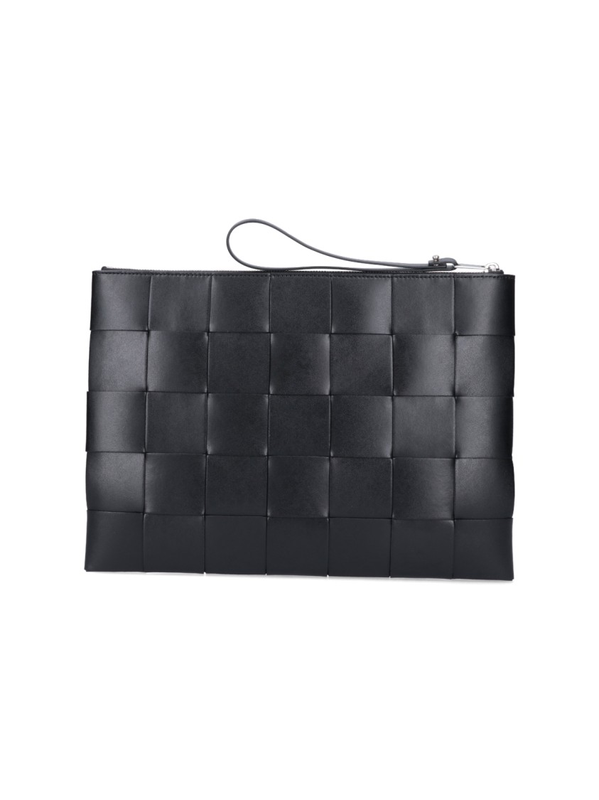 Bottega Veneta Large Intrecciato Leather Clutch With Removable Zipper Pull Zwart