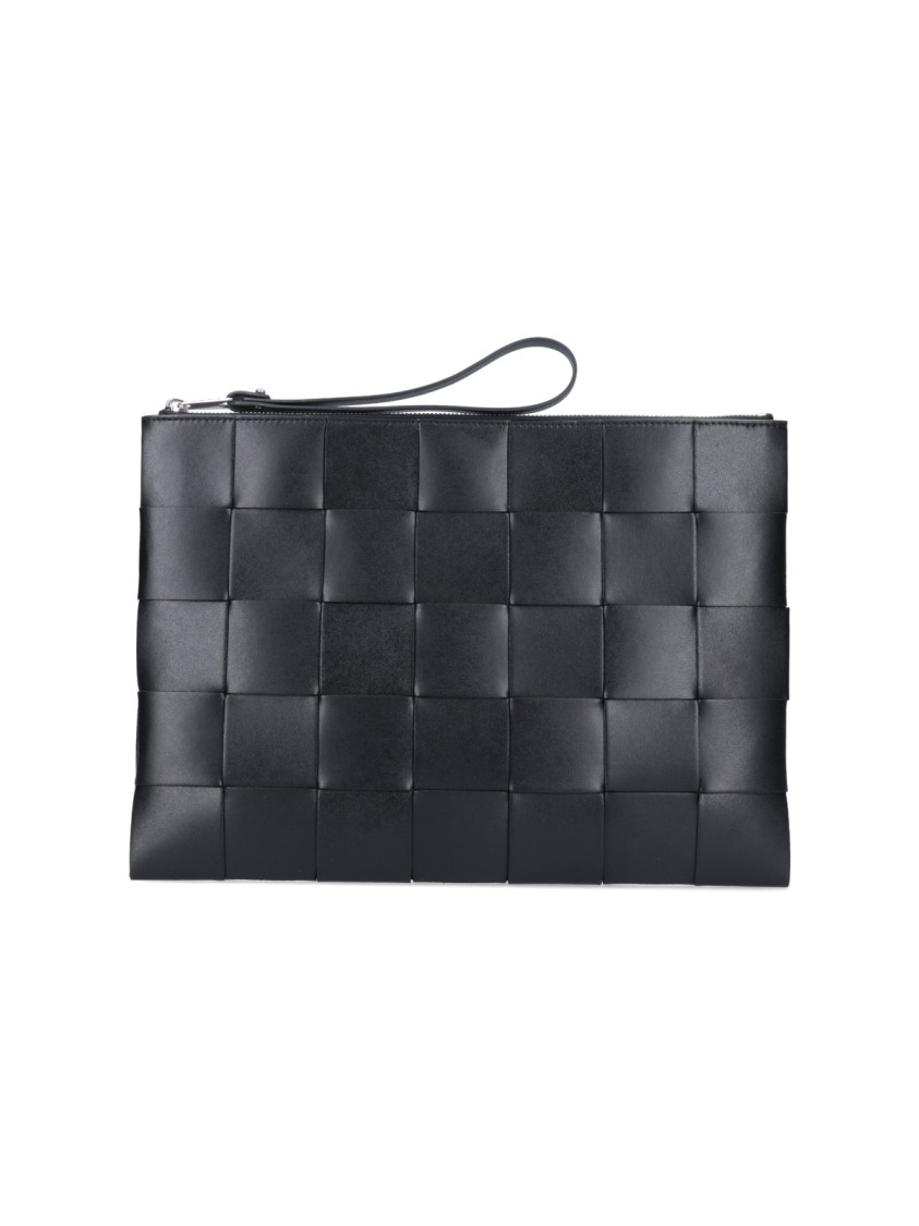 Bottega Veneta Large Intrecciato Leather Clutch With Removable Zipper Pull Zwart