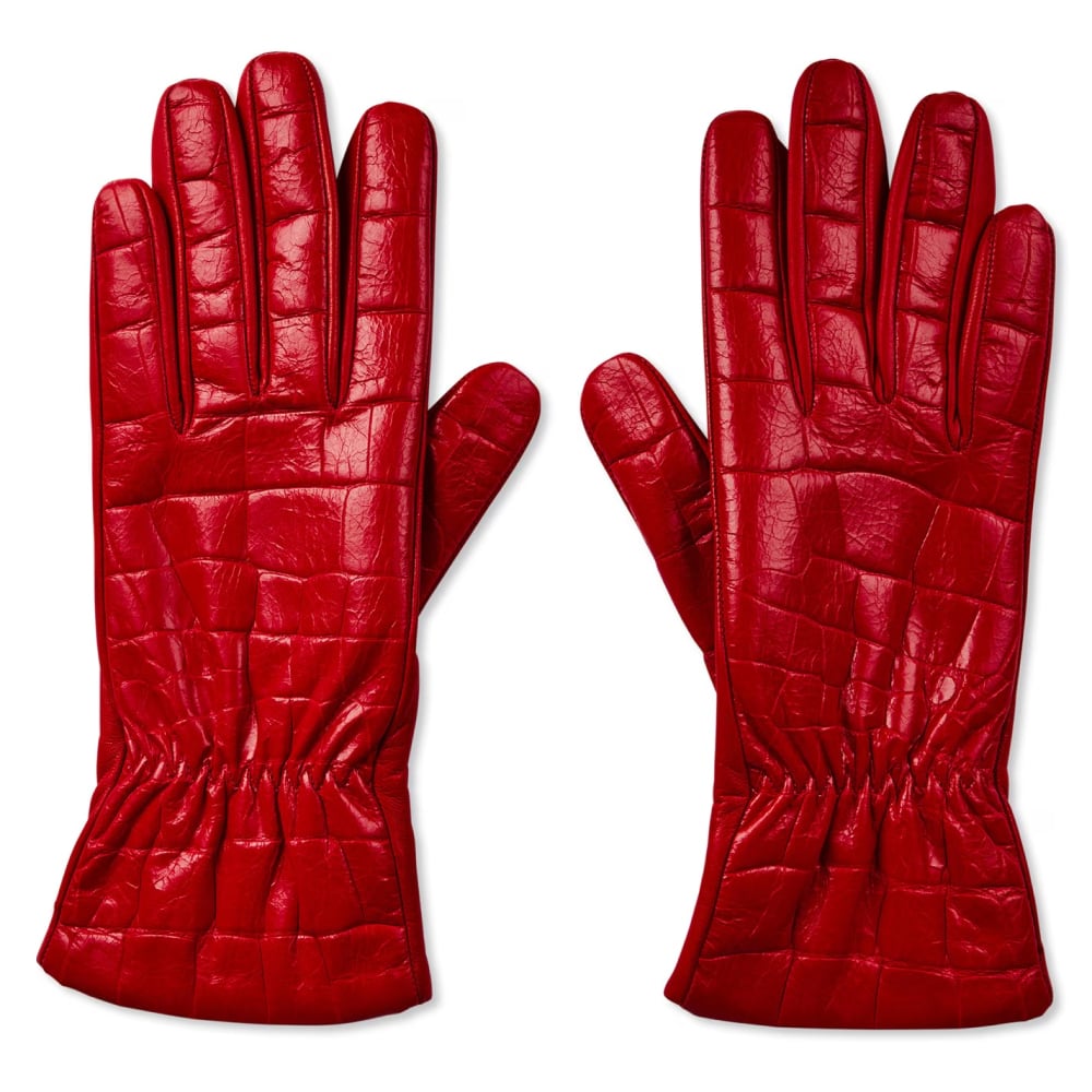 Bottega Veneta Croc Embossed Logo Leather Gloves Rood