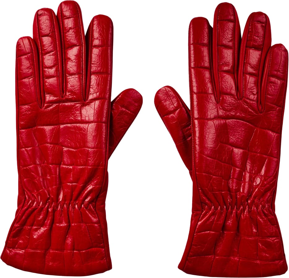 Bottega Veneta Croc Embossed Logo Leather Gloves Rood