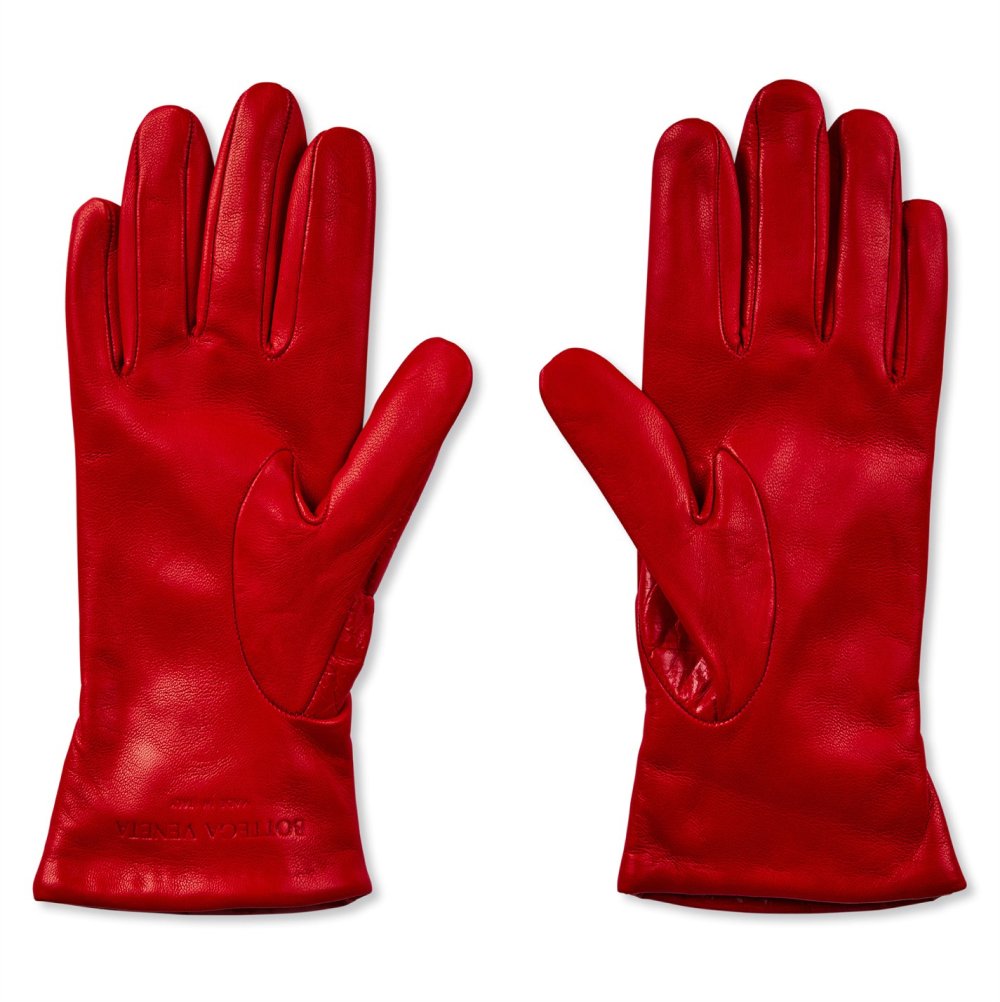 Bottega Veneta Croc Embossed Logo Leather Gloves Rood