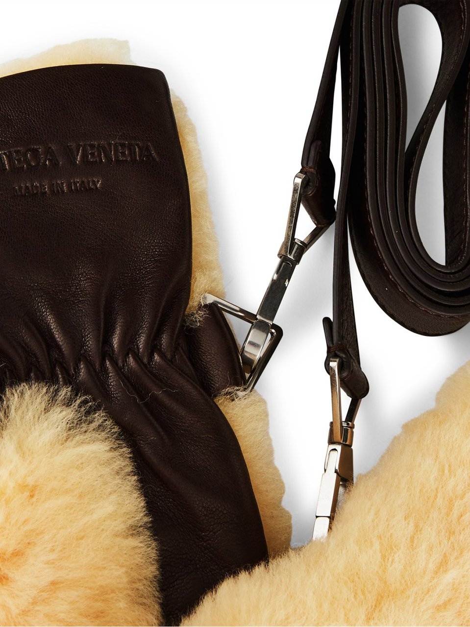 Bottega Veneta Teddy Shearling And Leather Logo Gloves Beige