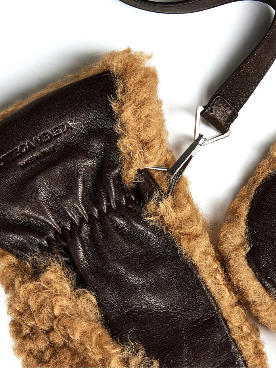 Bottega Veneta Teddy Shearling And Leather Logo Gloves Bruin