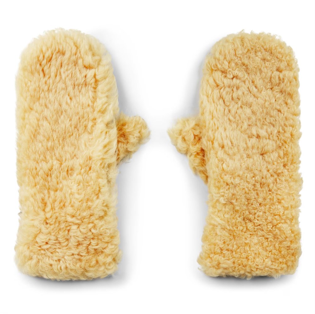 Bottega Veneta Teddy Shearling And Leather Logo Gloves Beige