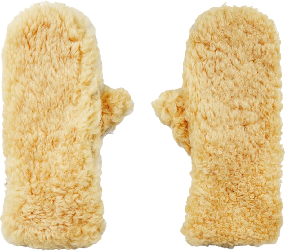 Bottega Veneta Teddy Shearling And Leather Logo Gloves Beige