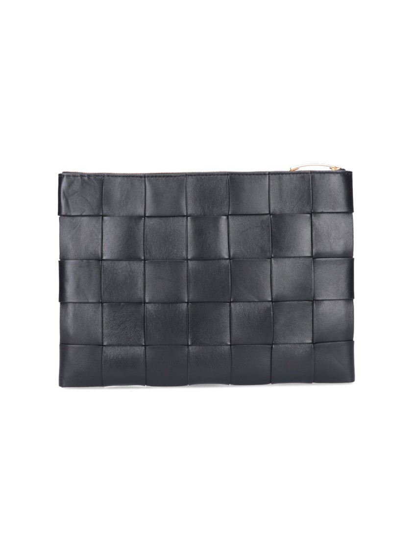 Bottega Veneta Intrecciato Lambskin Pouch With Gold Hardware Zwart