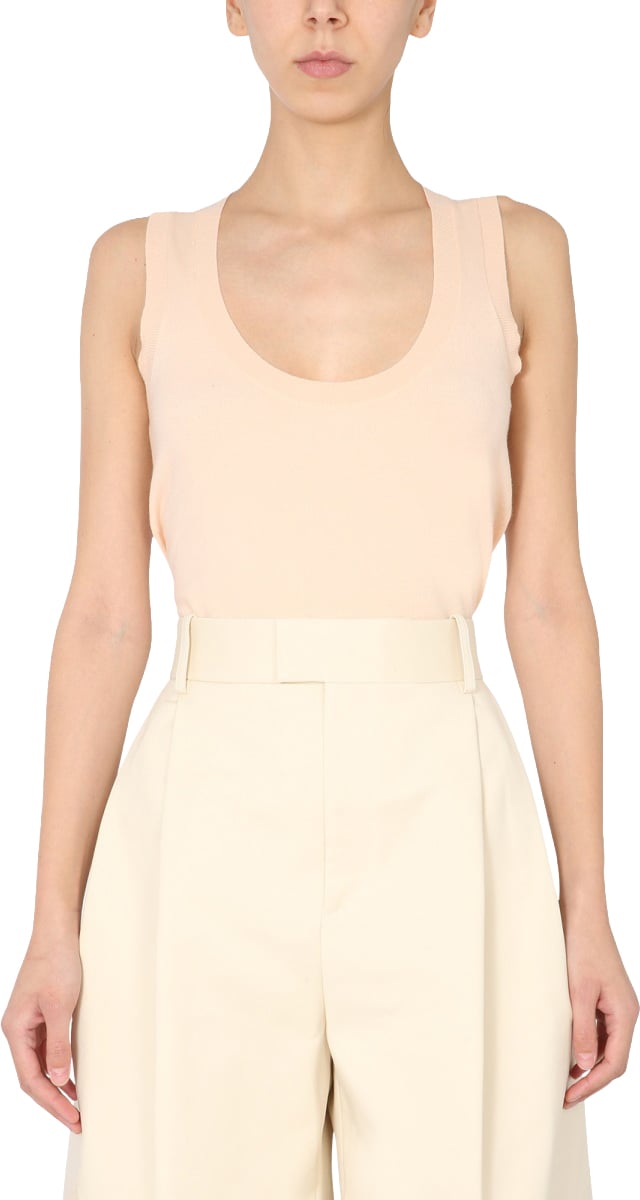 Bottega Veneta Sleeveless Cashmere Blend Sweater with Round Neckline Neutraal