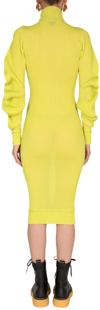 Bottega Veneta Polo Neck Silk Dress with Ruched Sleeves Goud