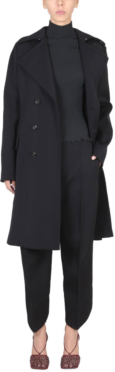Bottega Veneta Double-Breasted Coat with Convertible Collar and Tailored Fit Zwart