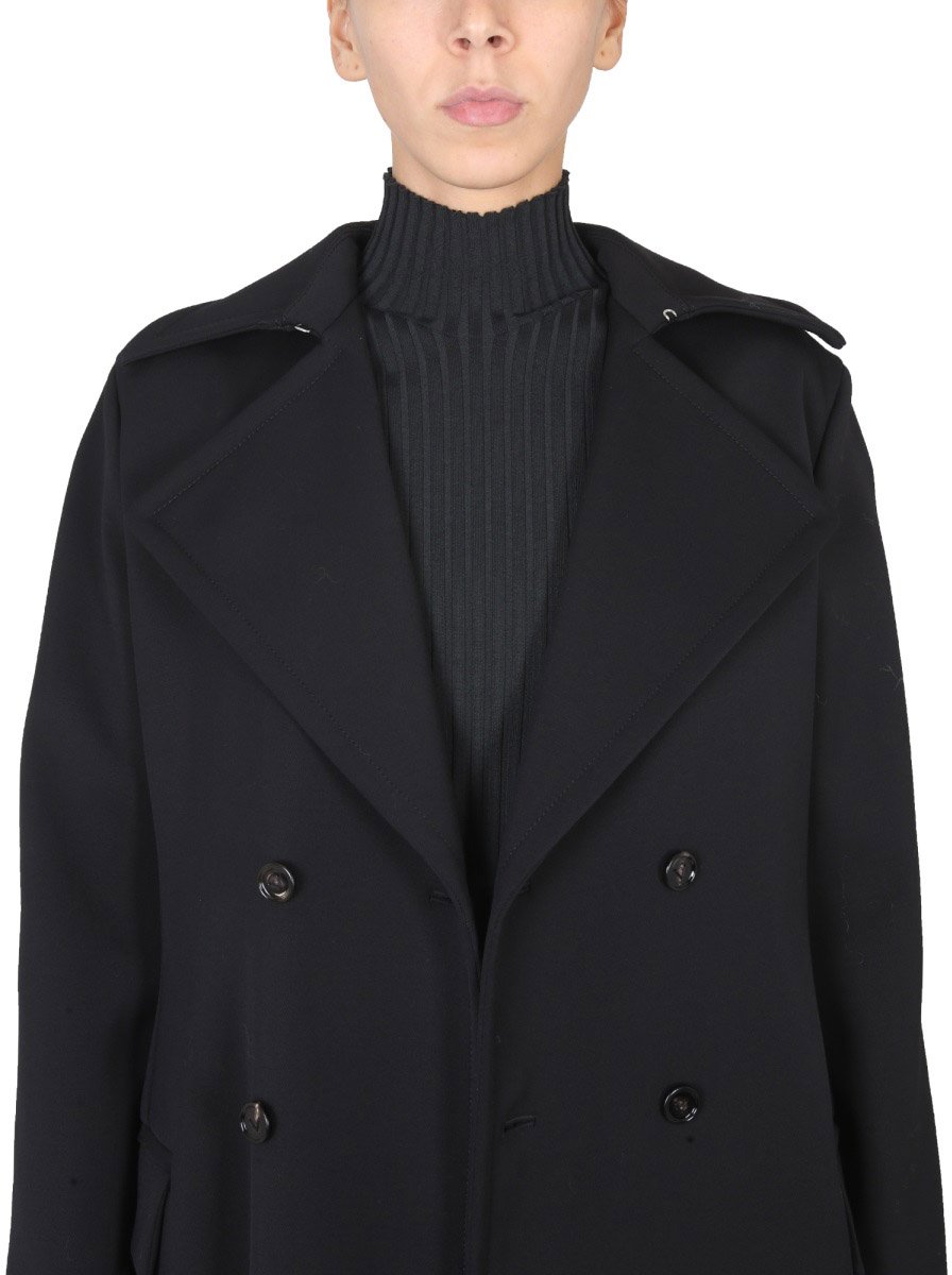 Bottega Veneta Double-Breasted Coat with Convertible Collar and Tailored Fit Zwart