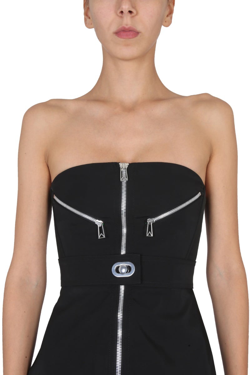 Bottega Veneta Structured Bustier Dress with Front Zip Closure Zwart