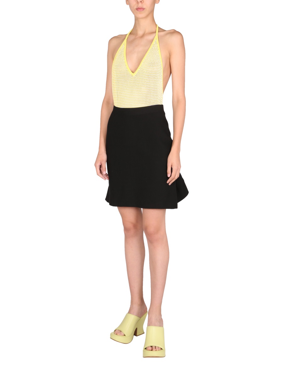 Bottega Veneta Ruching Detail Wool Skirt with Elasticated Waistband Zwart