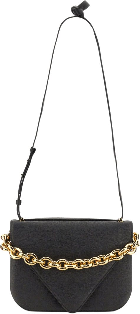 Bottega Veneta Structured Leather Shoulder Bag with Adjustable Strap Zwart