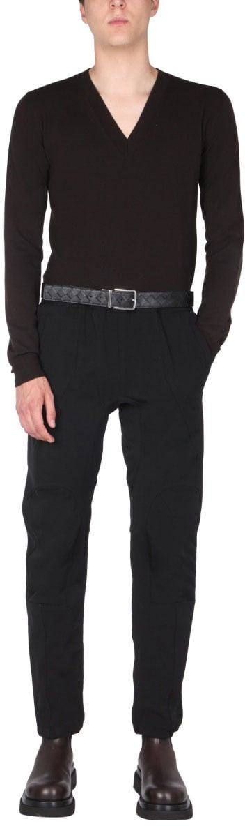 Bottega Veneta Classic V-Neck Wool Sweater with Contrasting Stitch Zwart