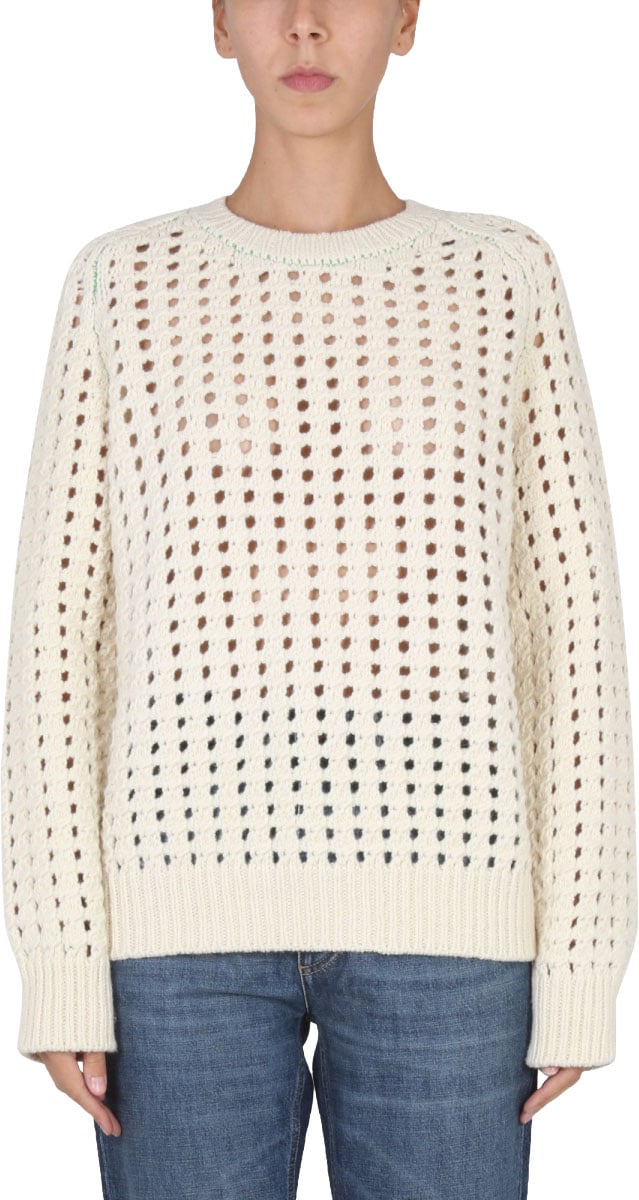 Bottega Veneta Textured Knit Sweater with Ribbed Cuffs Wit
