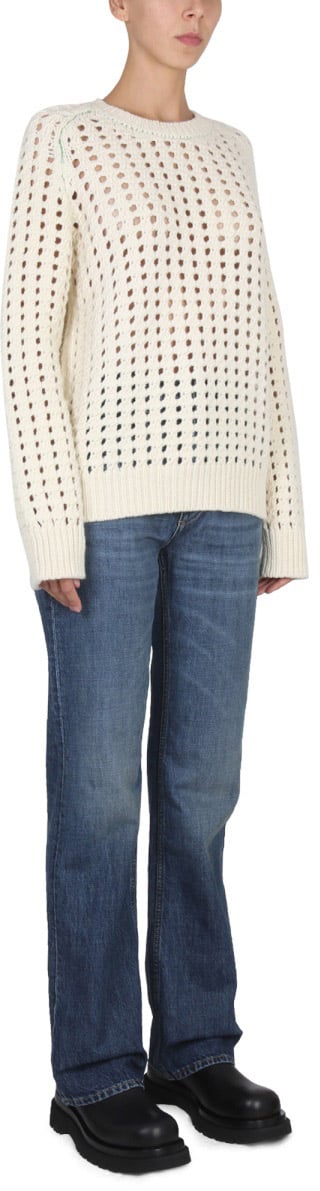 Bottega Veneta Textured Knit Sweater with Ribbed Cuffs Wit