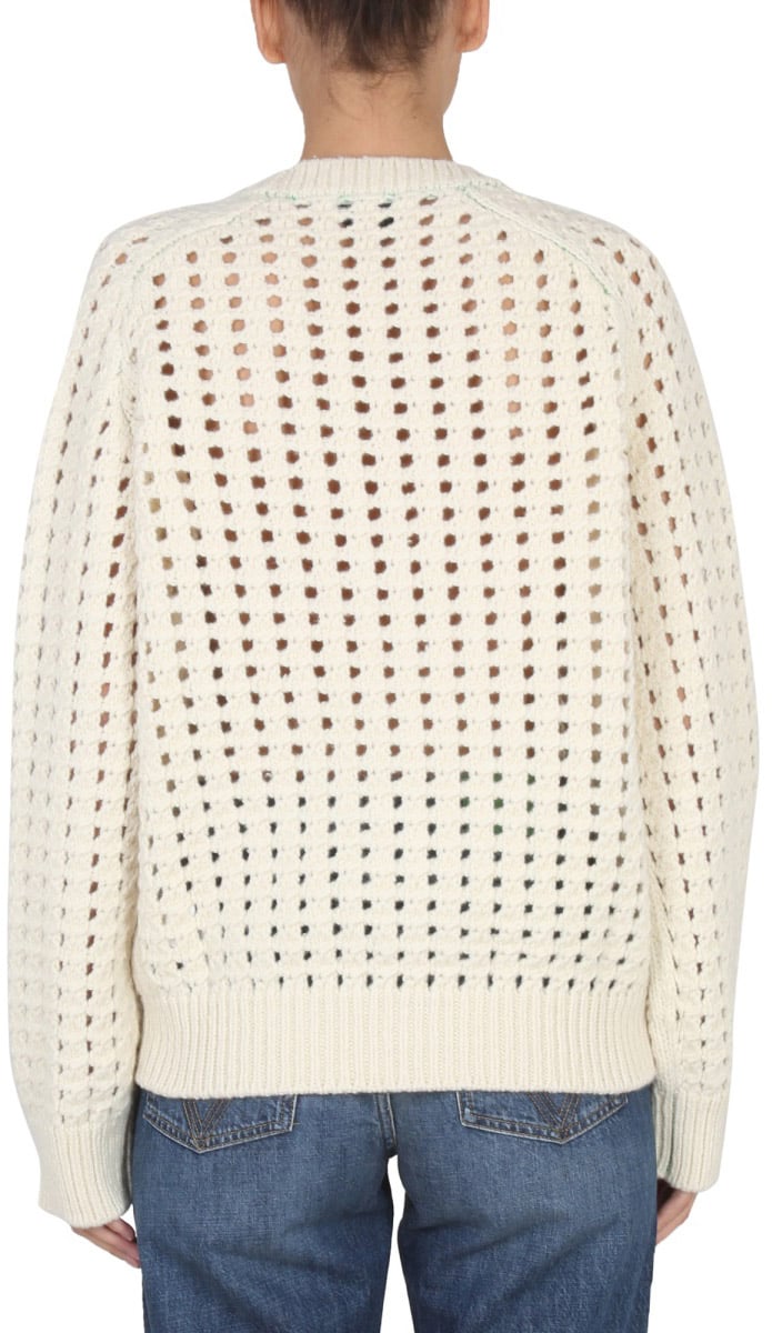Bottega Veneta Textured Knit Sweater with Ribbed Cuffs Wit