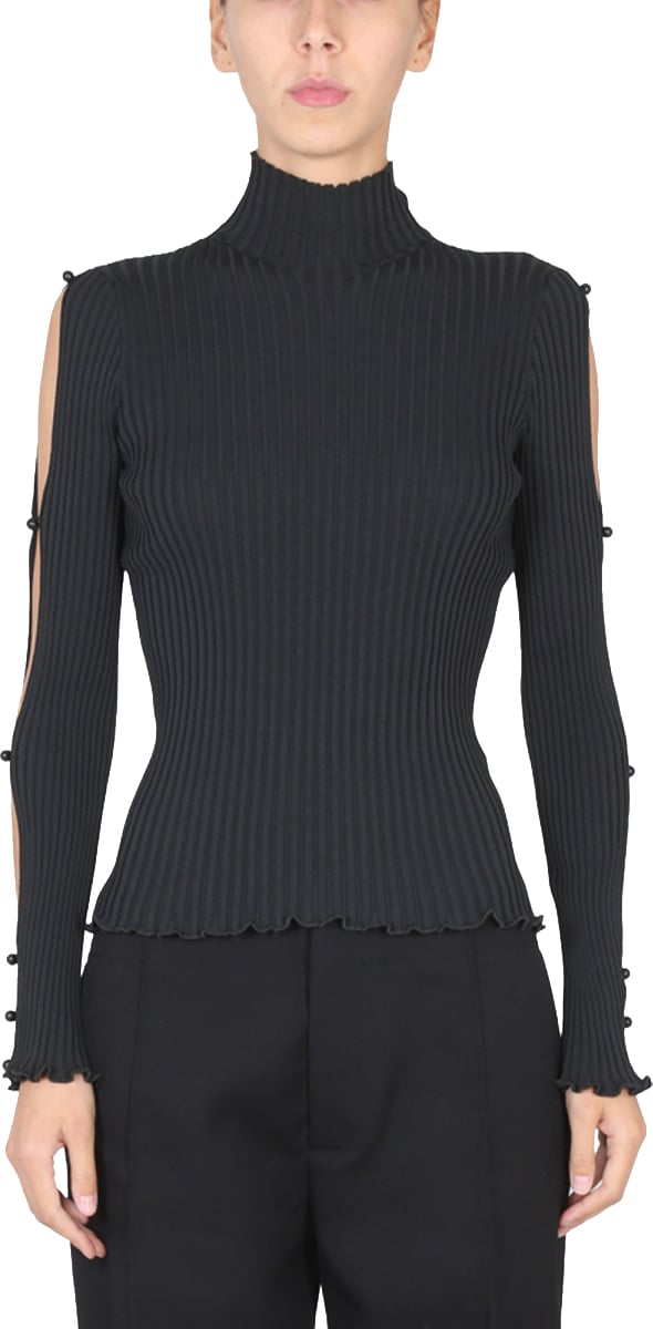 Bottega Veneta High Neck Turtleneck Sweater with Textured Knit Design Zwart