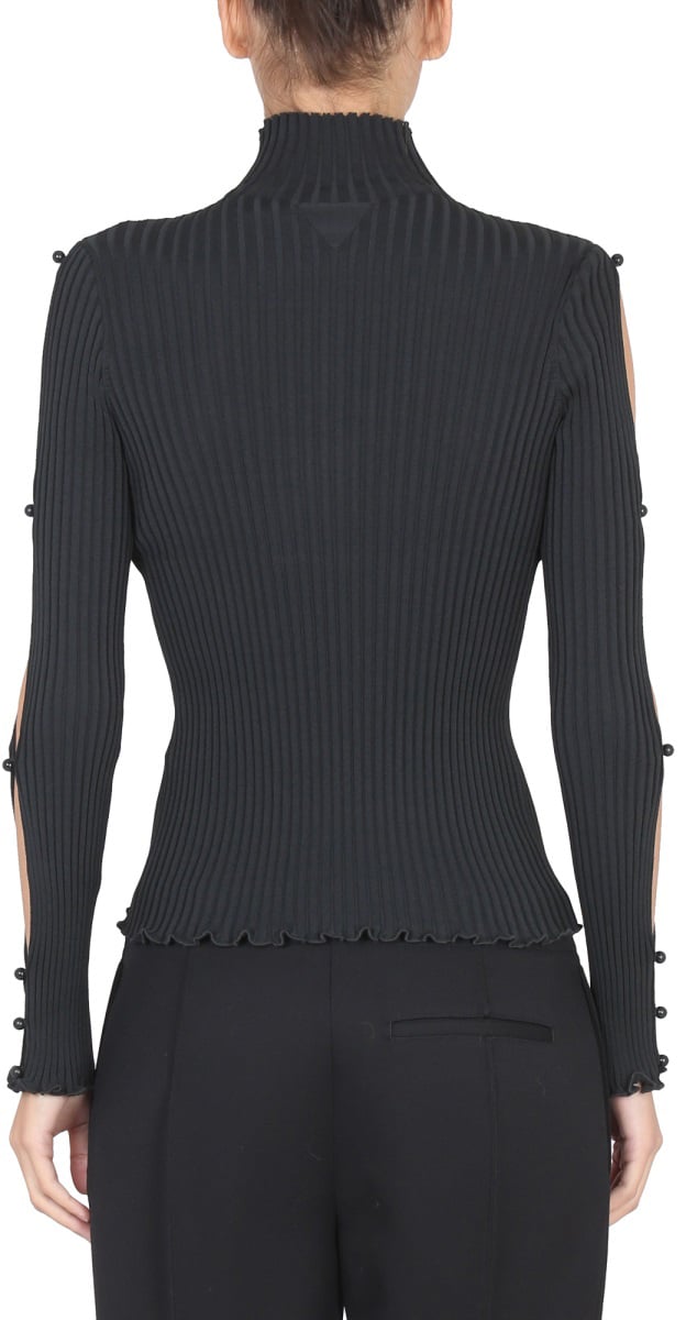 Bottega Veneta High Neck Turtleneck Sweater with Textured Knit Design Zwart