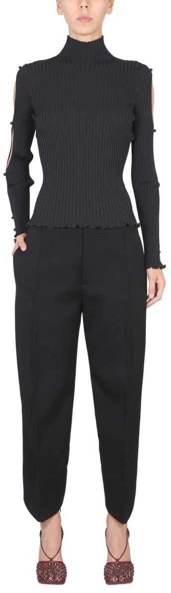 Bottega Veneta High Neck Turtleneck Sweater with Textured Knit Design Zwart