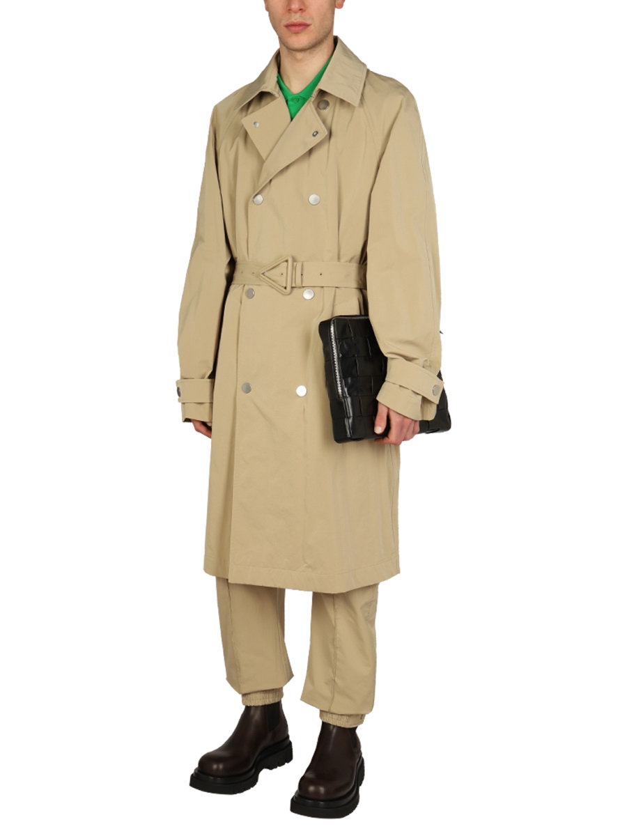 Bottega Veneta Double-Breasted Nylon Trench Coat with Classic Collar Neutraal