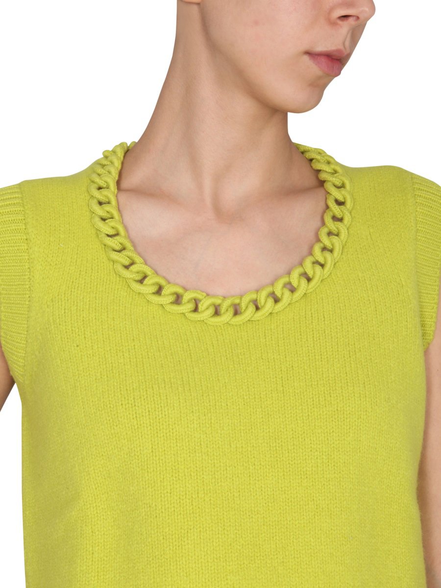 Bottega Veneta Wool Vest with Intricate Crochet Chain Design Geel