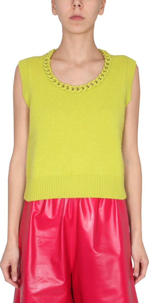 Bottega Veneta Wool Vest with Intricate Crochet Chain Design Geel