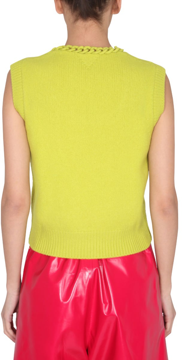 Bottega Veneta Wool Vest with Intricate Crochet Chain Design Geel