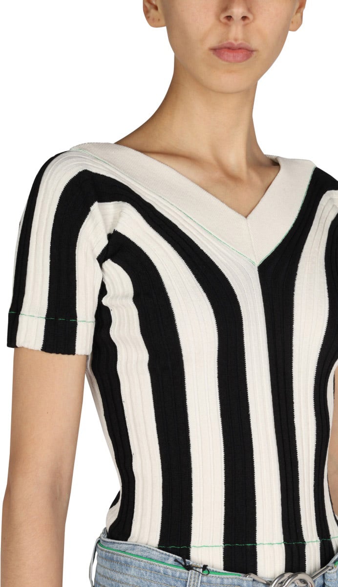 Bottega Veneta V-Neck Striped Pattern Top with Modern Aesthetic Blauw