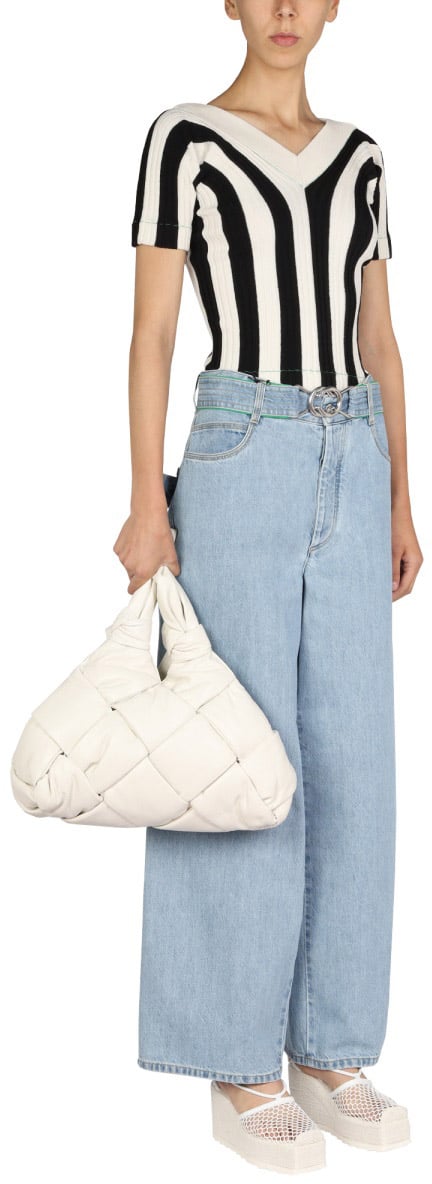 Bottega Veneta V-Neck Striped Pattern Top with Modern Aesthetic Blauw