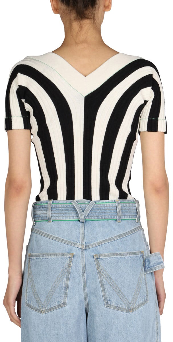 Bottega Veneta V-Neck Striped Pattern Top with Modern Aesthetic Blauw