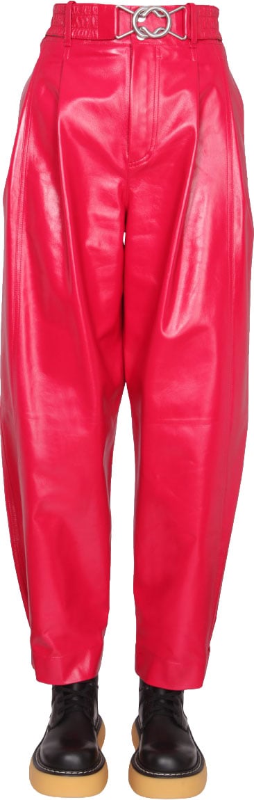 Bottega Veneta Sleek Black Leather Pants with Zip Rood