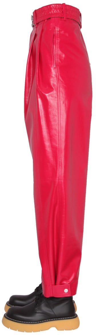Bottega Veneta Sleek Black Leather Pants with Zip Rood