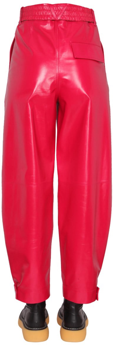 Bottega Veneta Sleek Black Leather Pants with Zip Rood