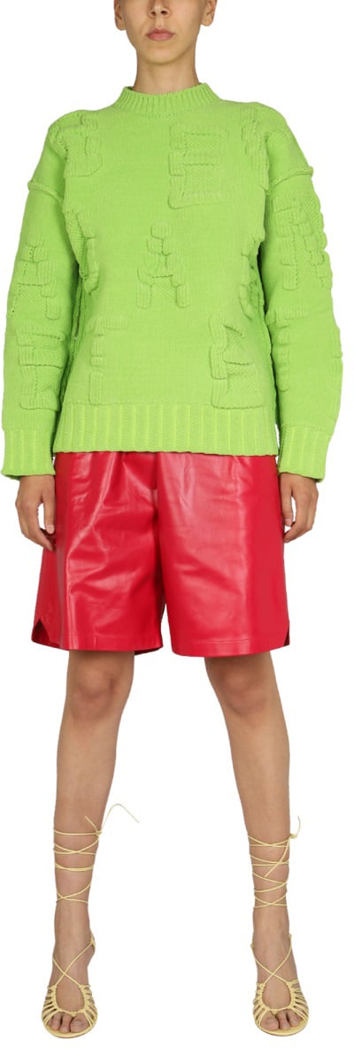 Bottega Veneta Textured Chenille Sweater with Allover Embossed Pattern Groen