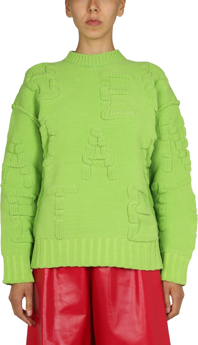 Bottega Veneta Textured Chenille Sweater with Allover Embossed Pattern Groen