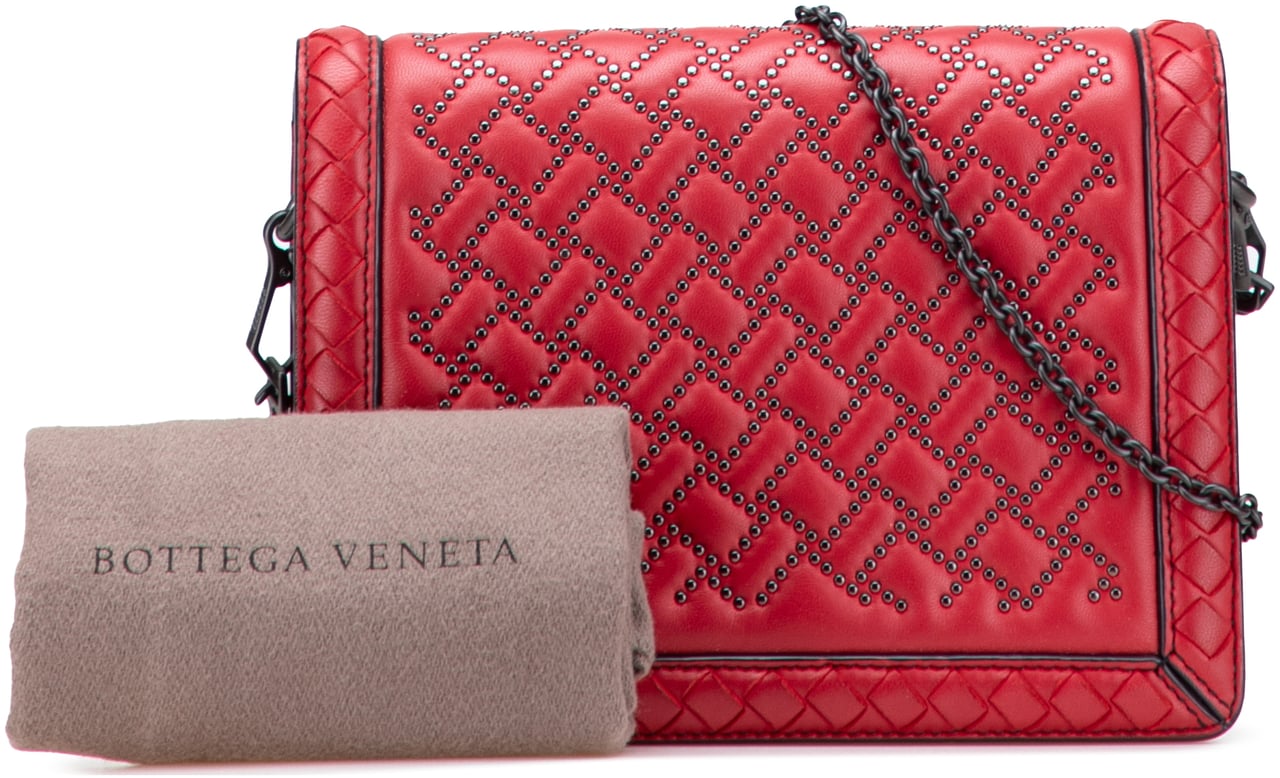 Bottega Veneta Nappa Intrecciato Microstud Montebello Crossbody Rood