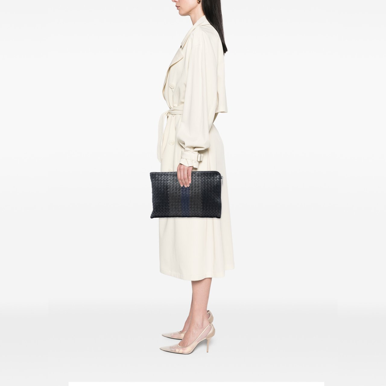 Bottega Veneta Tricolor Nappa Intrecciato Clutch Zwart