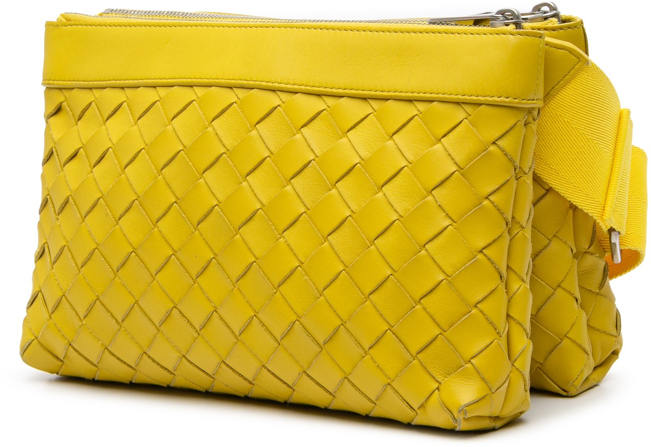 Bottega Veneta Nappa Intrecciato Duo Crossbody Geel