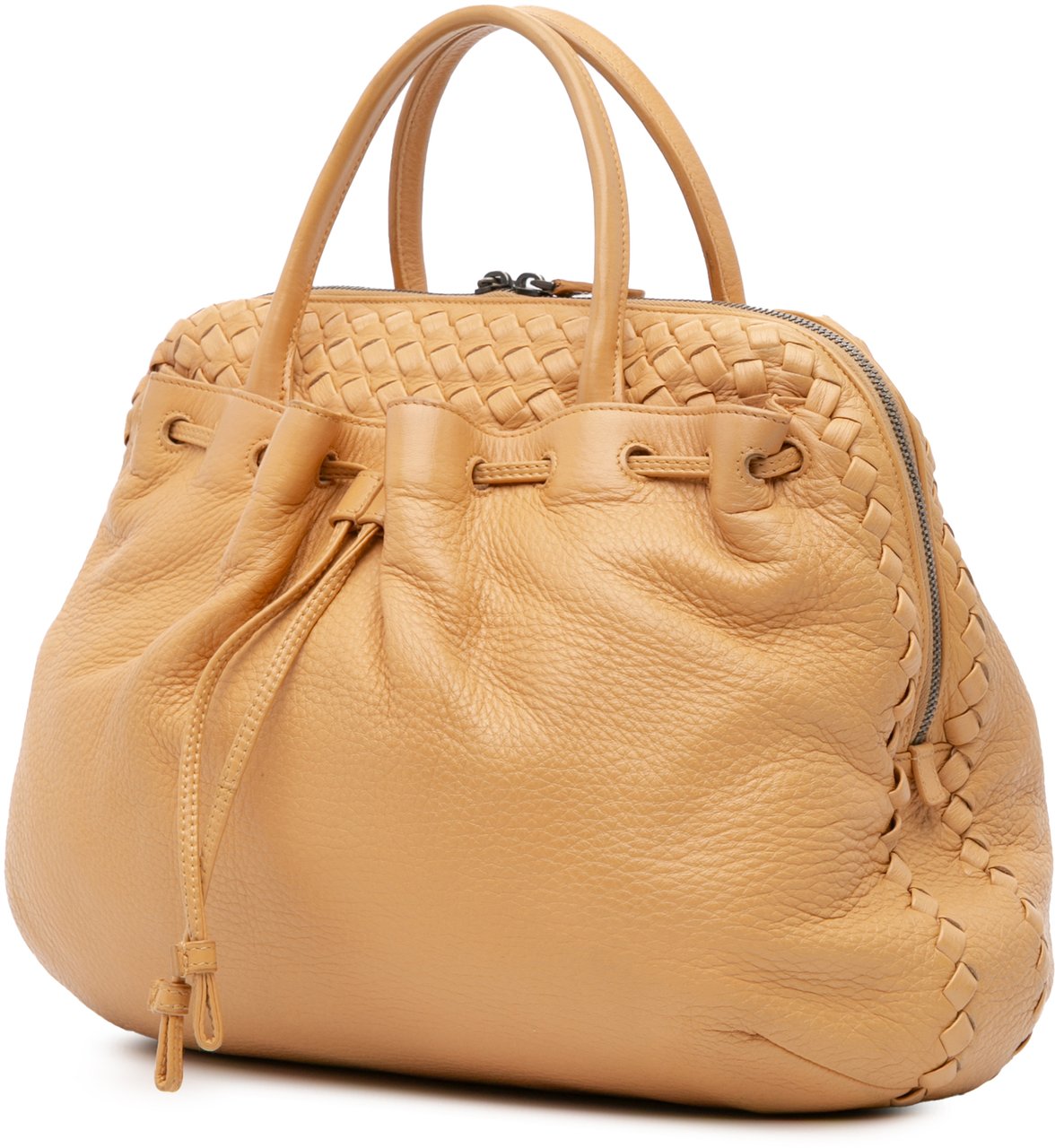 Bottega Veneta Intrecciato Trimmed Leather Handbag Bruin